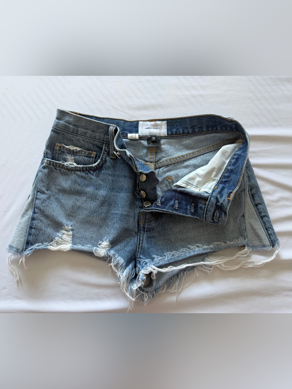 Current Elliott Women's Distressed Cut Off Denim Shorts Size 28 Blue 2" Inseam